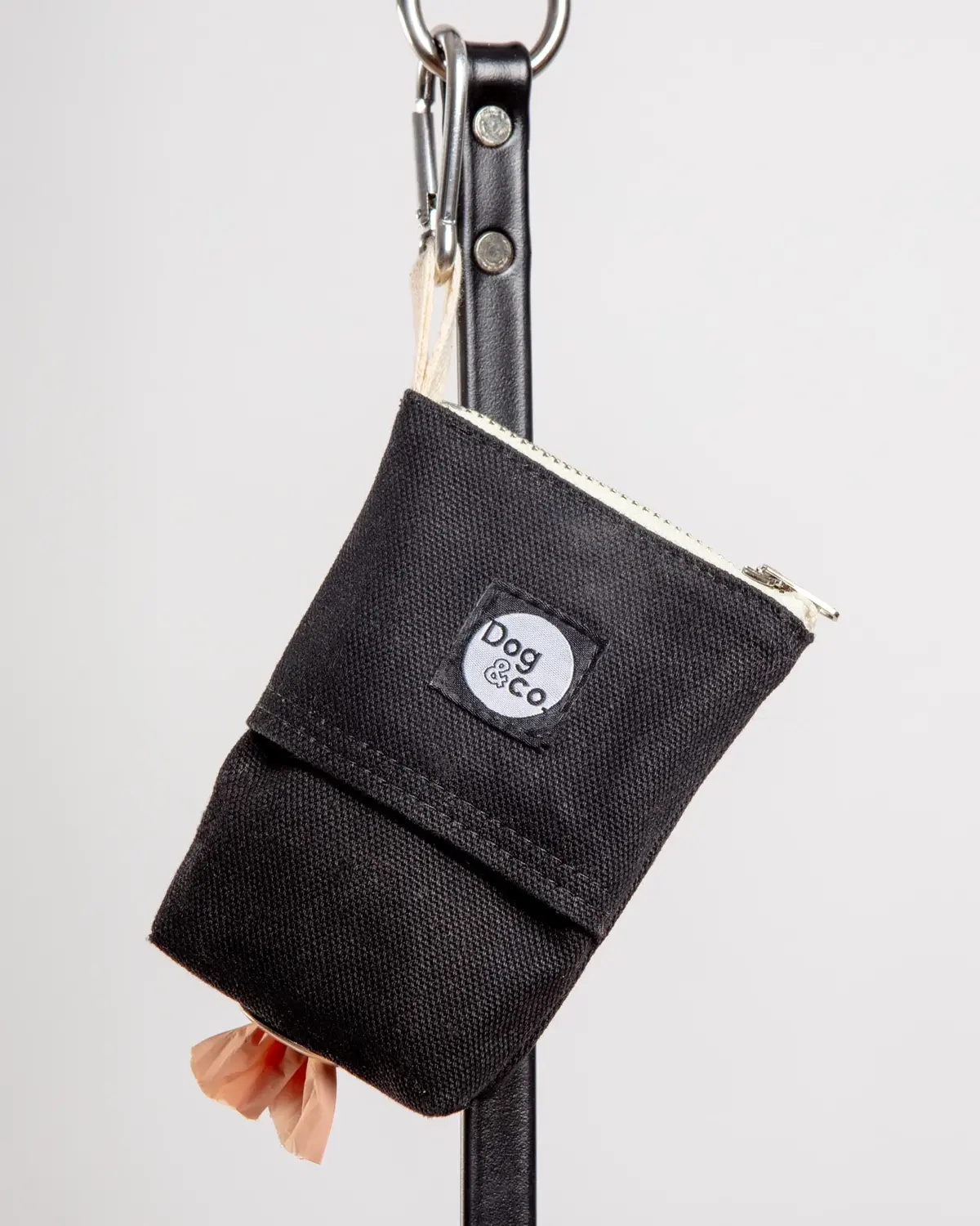 Good Girl Bag Treat + Poop Bag Holder In Black Canvas With Natural Trim 1