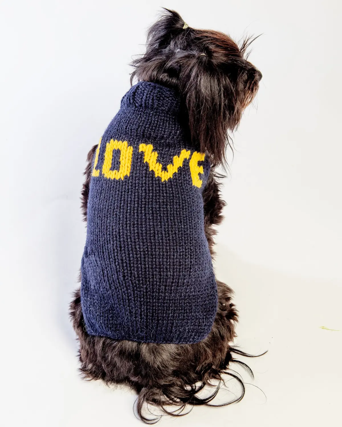 "Love" Knit Dog Sweater In Navy Alpaca > 2