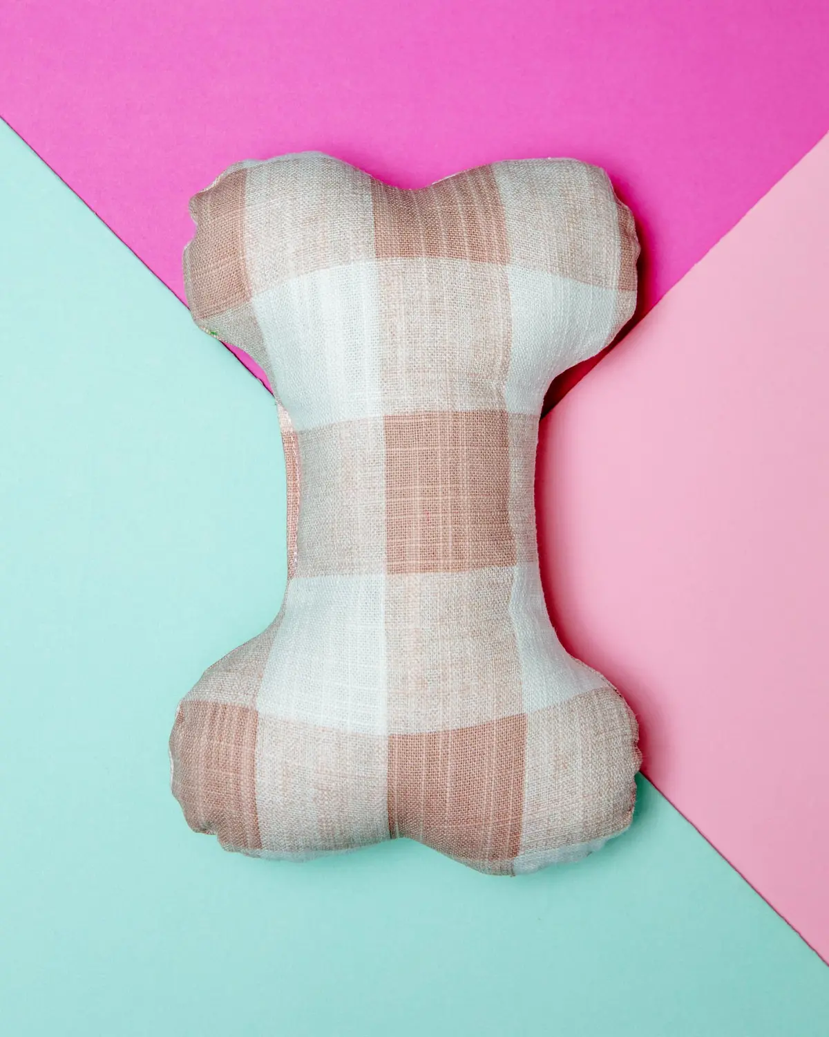 Blush Pink Gingham Dog Bone Squeaky Plush Toy (Final Sale) 1
