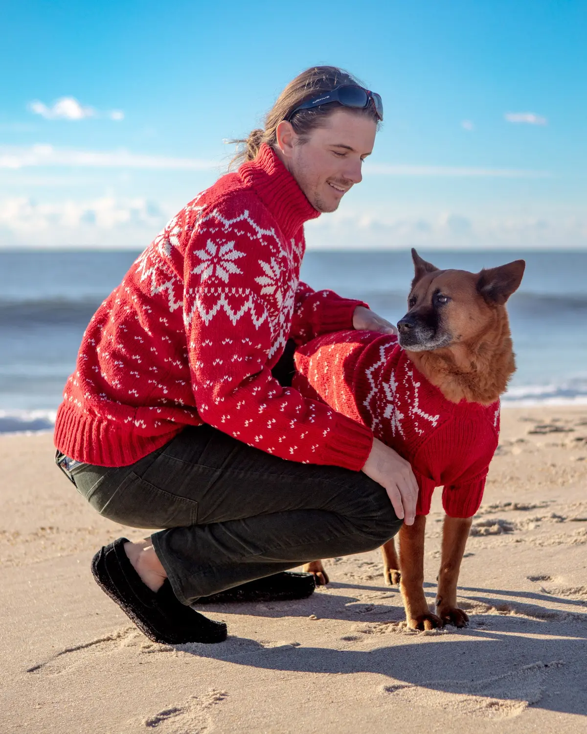Warm-All-Winter Happy Hand Knit Human Snowflake Sweater In Red (Final Sale) 1