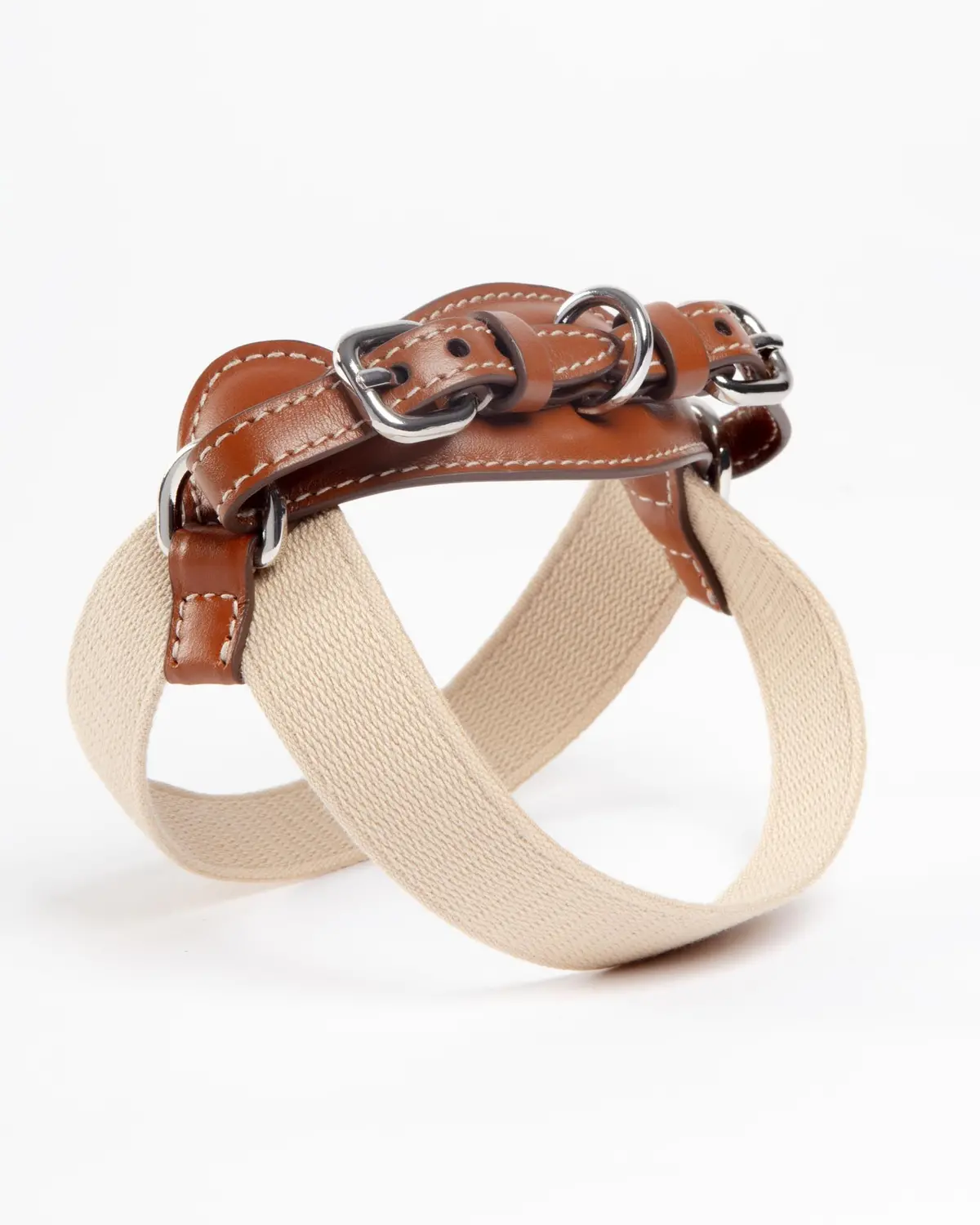 Aria Textile Dog Harness In Natural + Tobacco (Made In Italy) 1