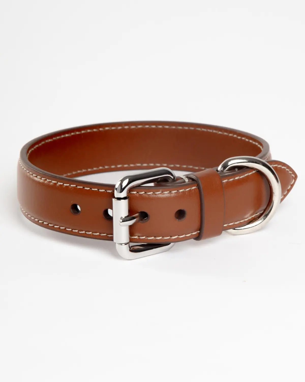 Leather Dog Collar In Tobacco Brown (Made In Italy) 1