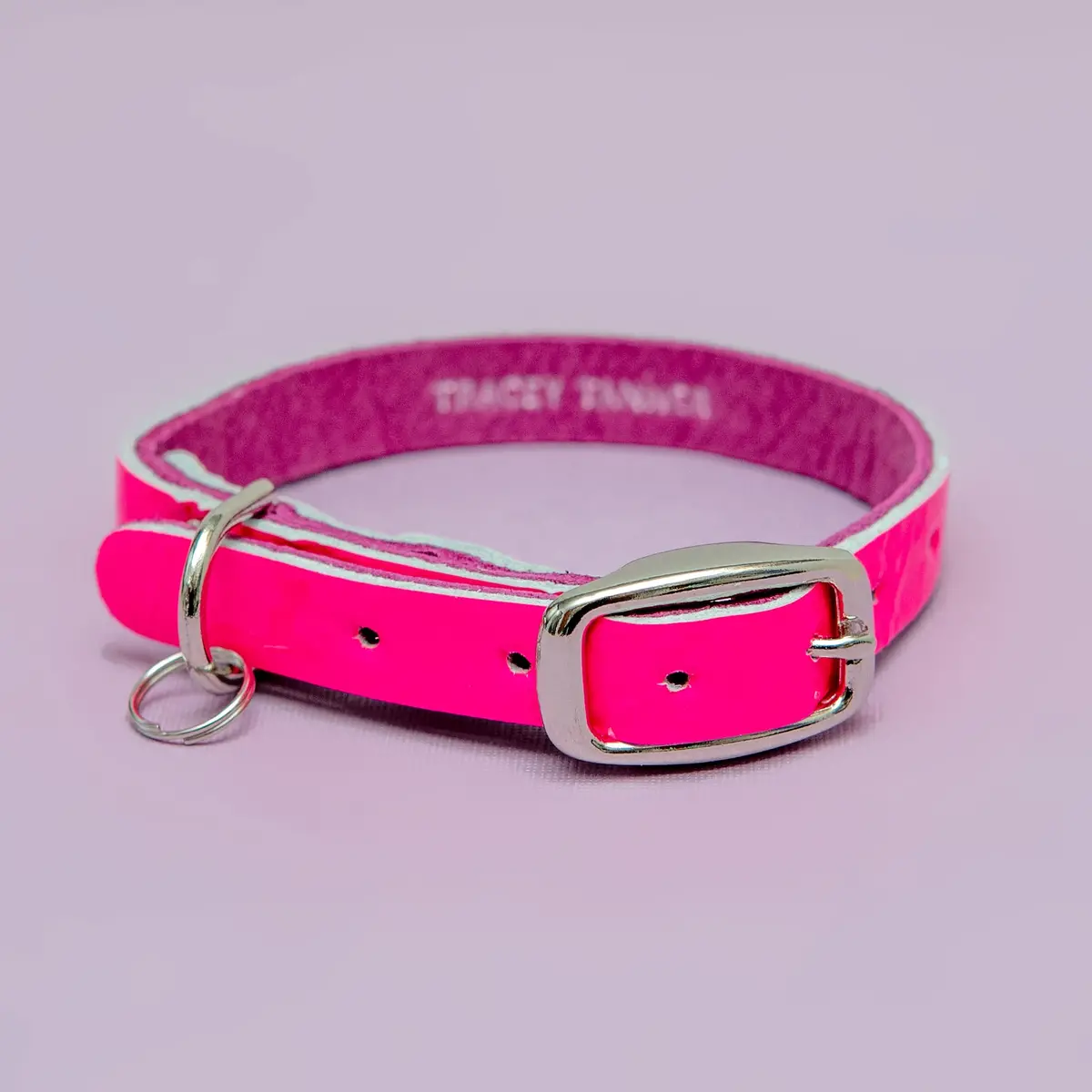 The Cleo Leather Tag Collar In Neon Pink Patent (Dog & Co. Exclusive) 2