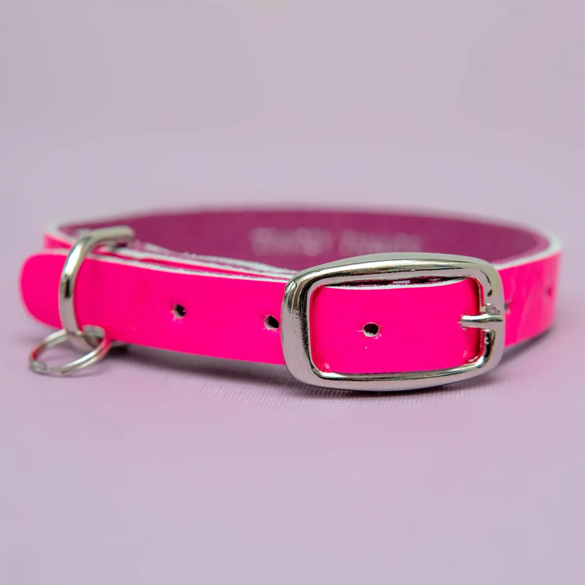 The Cleo Leather Tag Collar In Neon Pink Patent (Dog & Co. Exclusive) 1