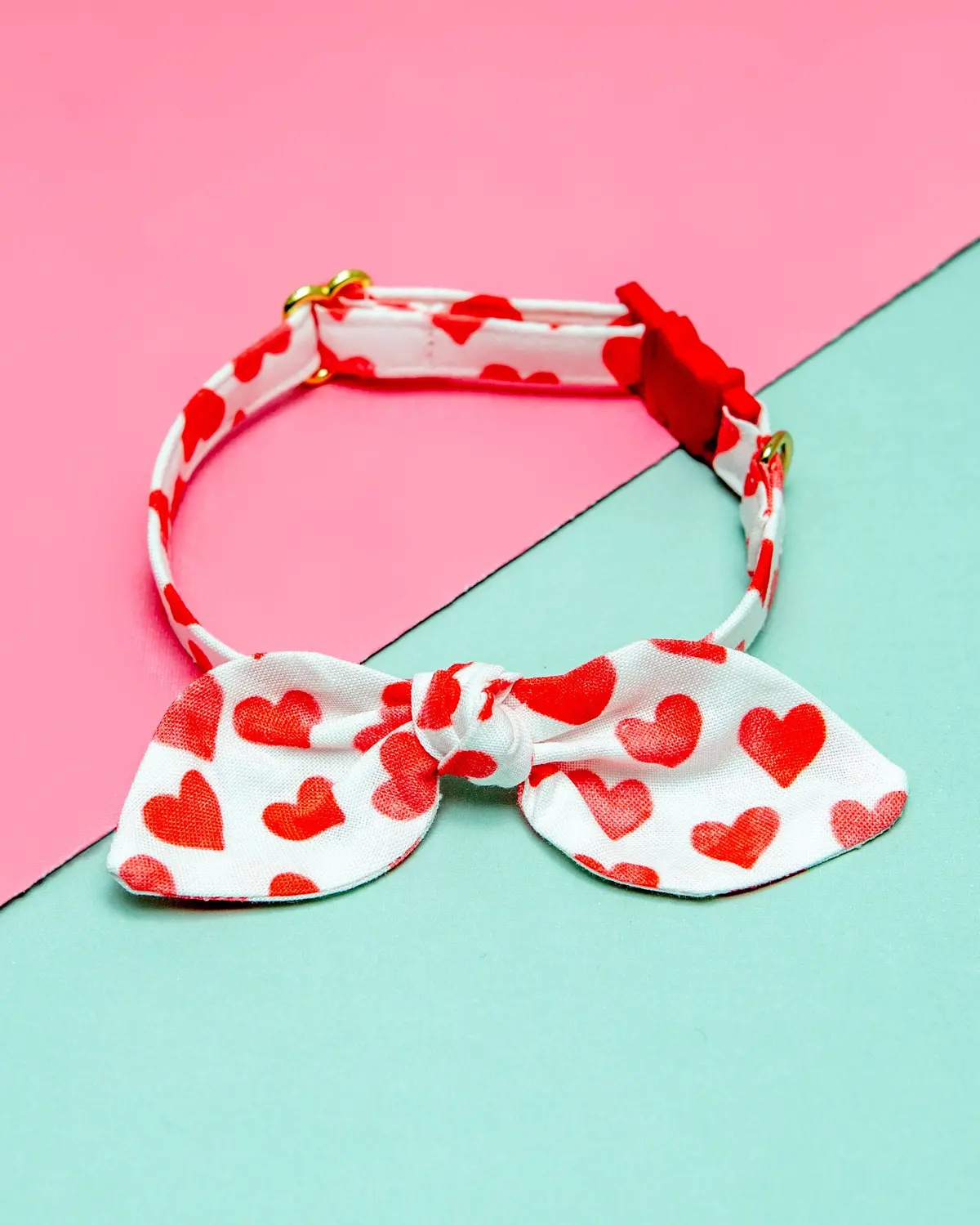 Red Hearts Cat Collar With French Bow (Made In The Usa) 1