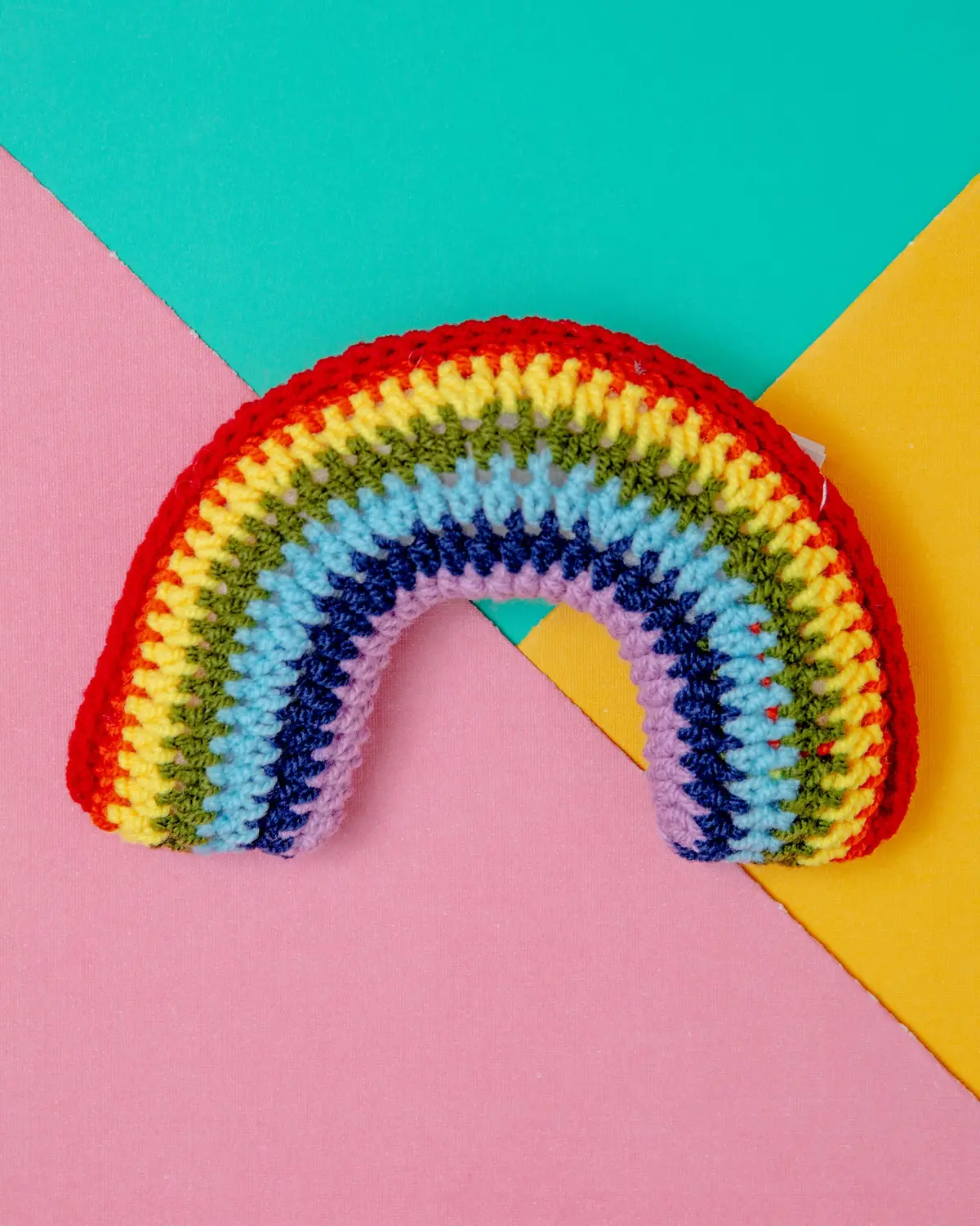 Hand-Knit Rainbow Squeaky Dog Toy 1