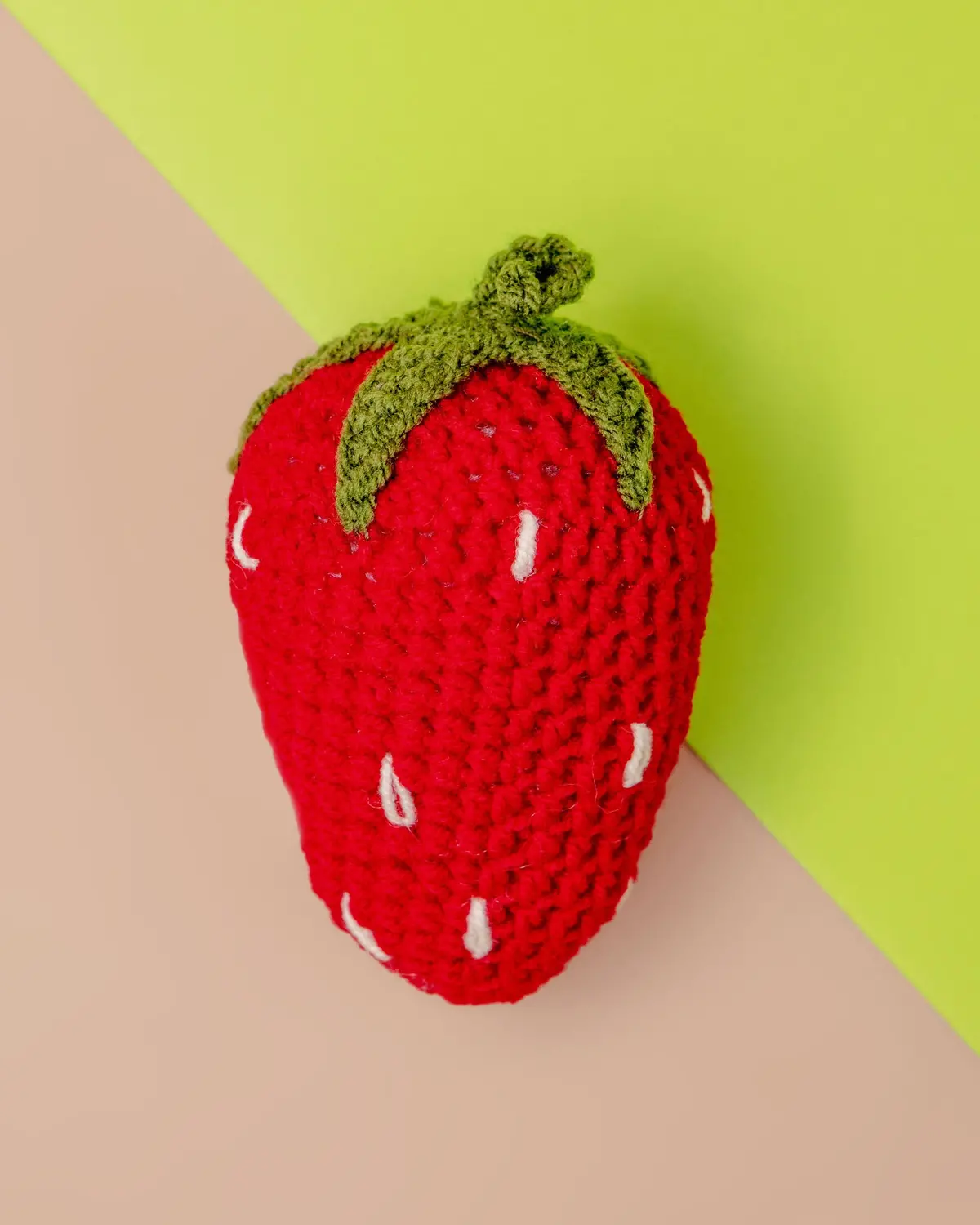 Hand-Knit Strawberry Squeaky Dog Toy 1