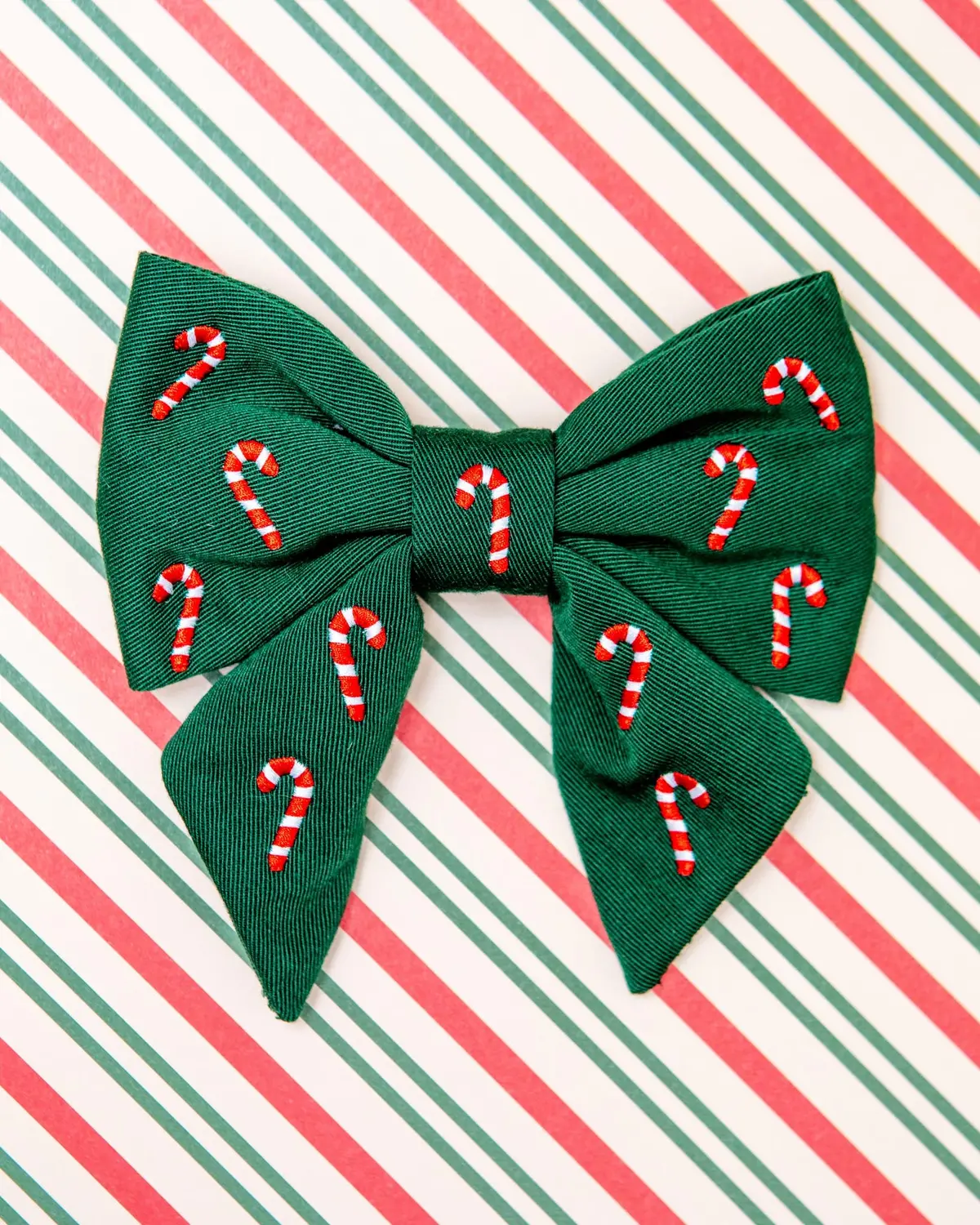 Holiday Candy Canes Embroidered Dog Lady Bow (Made In The Usa) 1