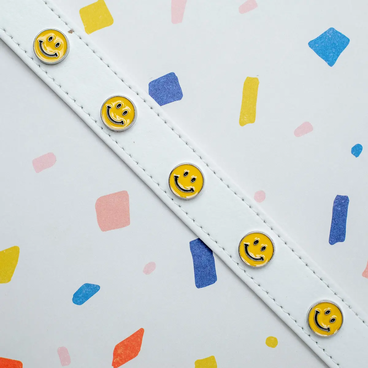 Smiley Face Vegan Leather Dog Collar In White (Made In The Usa) 2