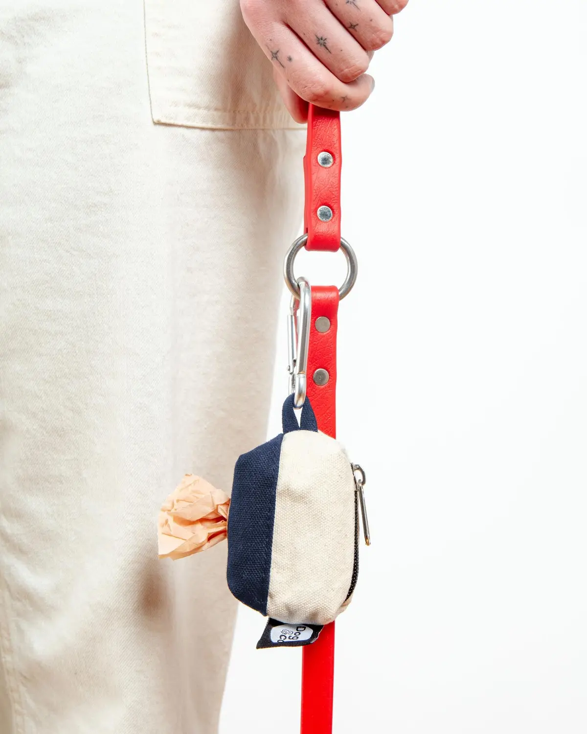 Canvas Clean-Up Poo Bag Roll Holder In Natural + Navy 1