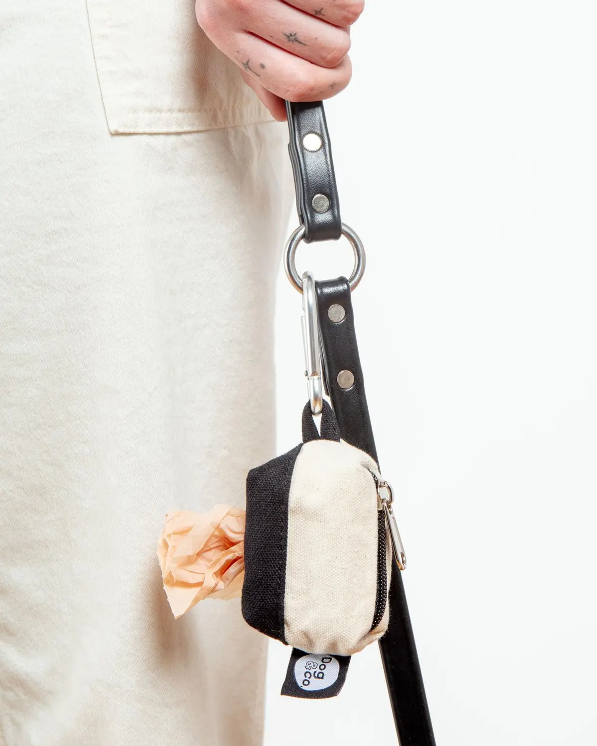 Canvas Clean-Up Poo Bag Roll Holder In Natural + Black 1