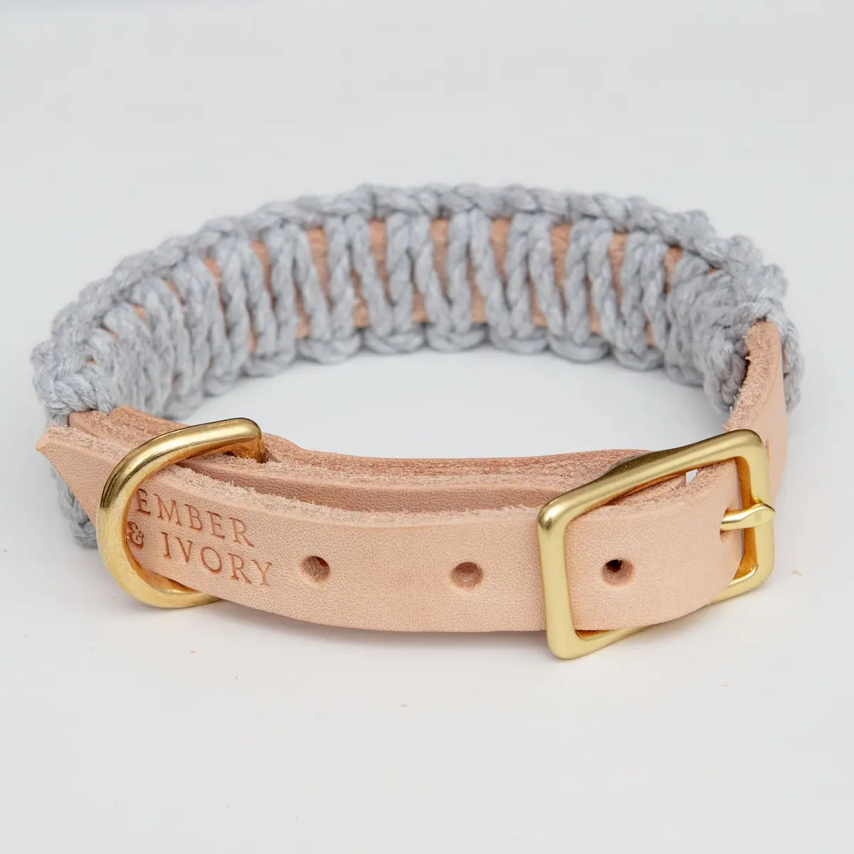 Macrame & Leather Dog Collar In Natural And Grey (Made In The Usa) (Final Sale) 1
