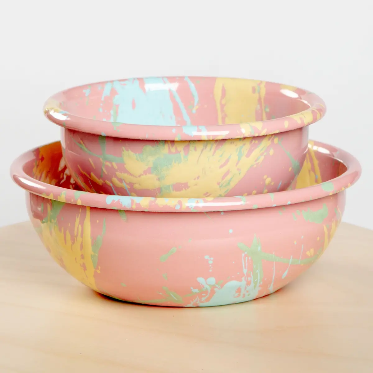 Enamel Dog Bowl In Pink Splatter (Final Sale) 1