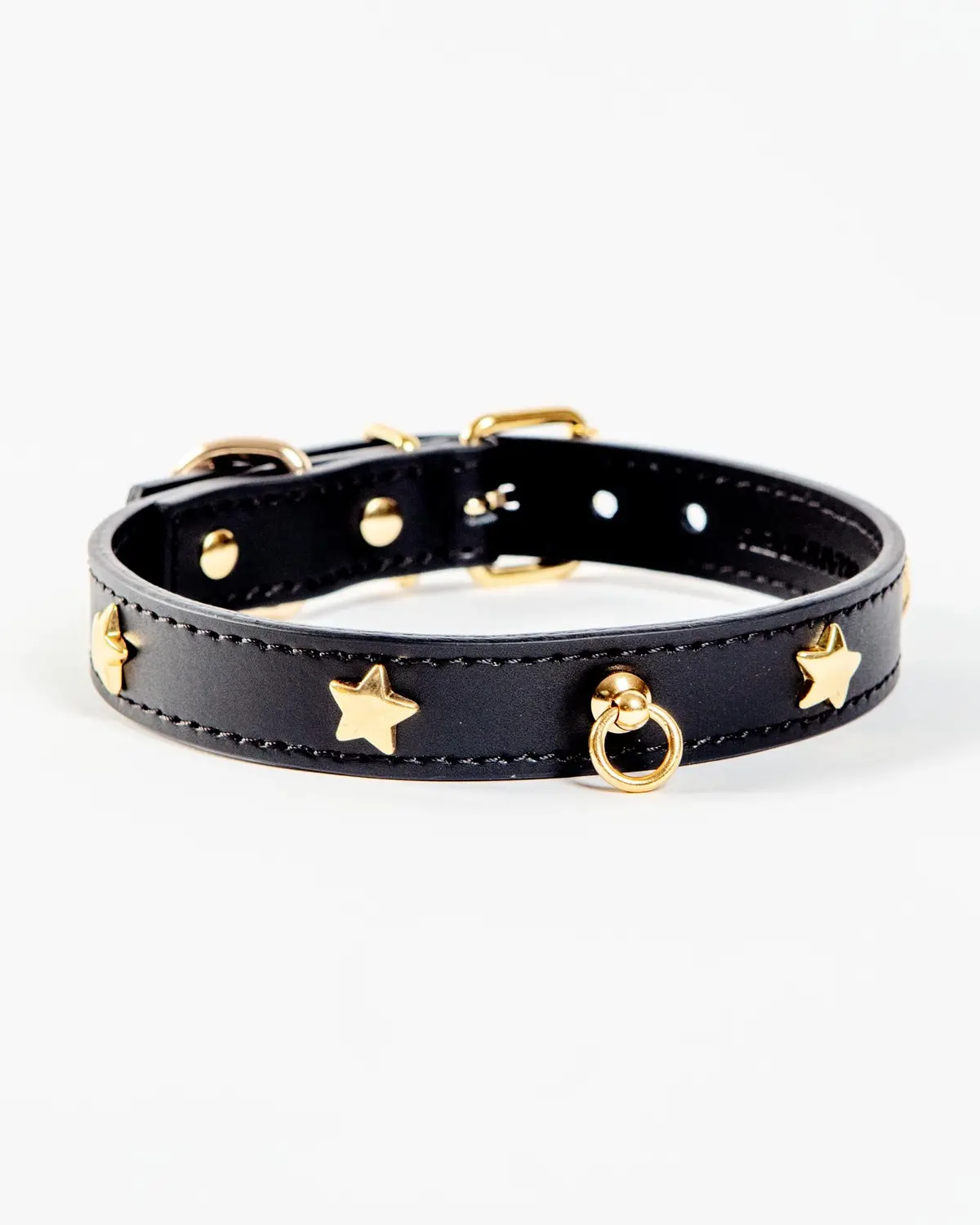 Black Nara Leather Dog Collar With Brass Stars (Made In Italy) (Final Sale) 1