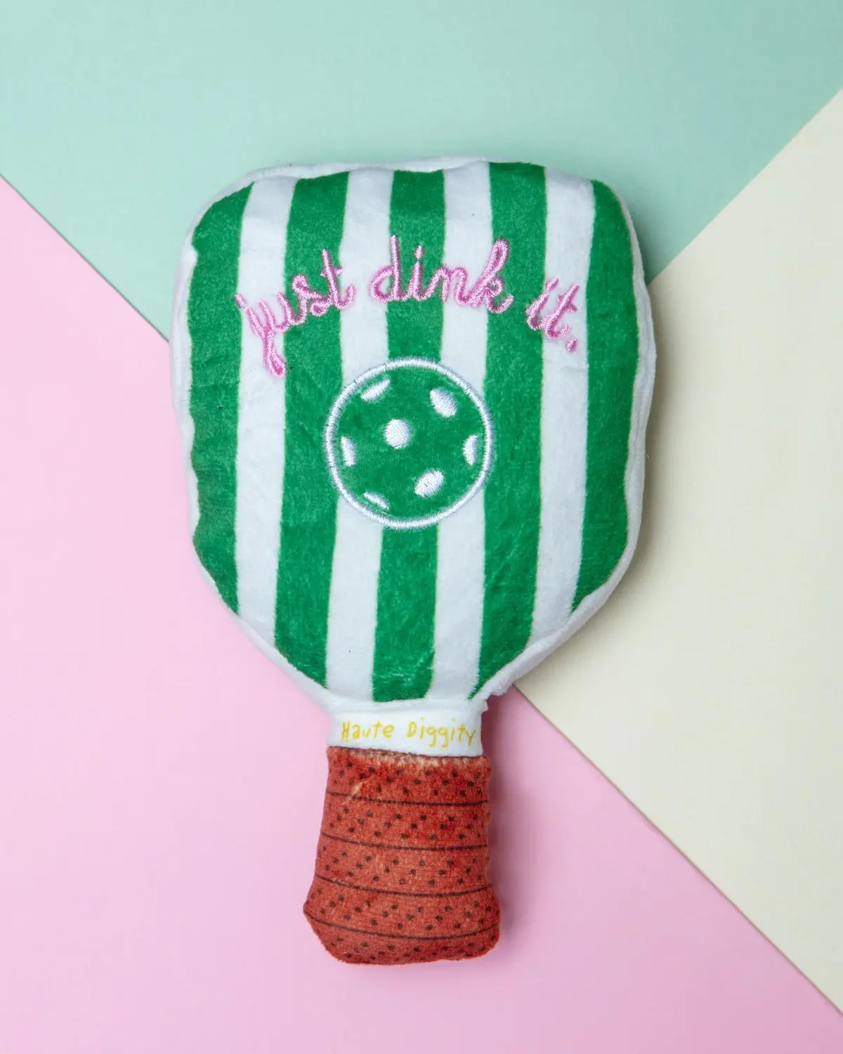 Green Stripe Pickleball Paddle Plush Squeaky Dog Toy 1