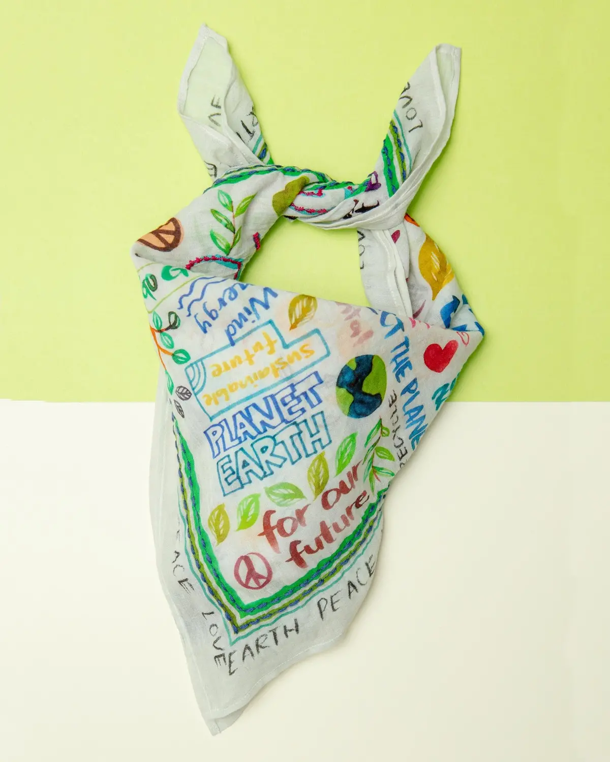 Peace, Love, Earth Embroidered Dog Bandana 1