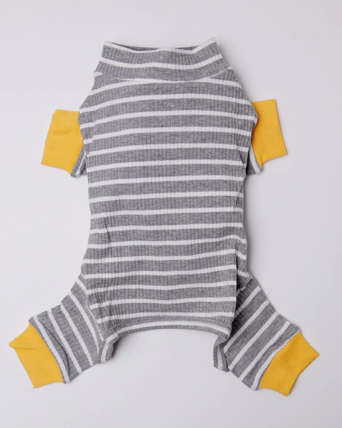 Nice-In-Stripes Grey + Yellow Ribbed Dog Onesie (Final Sale) 1