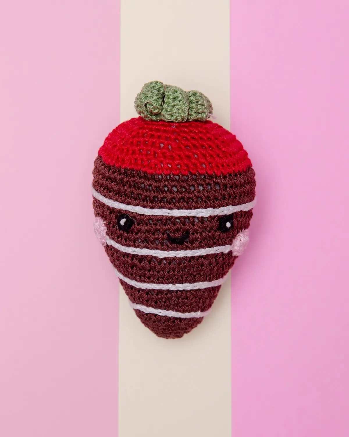 Chocolate Dipped Strawberry Knit Squeaky Dog Toy 1
