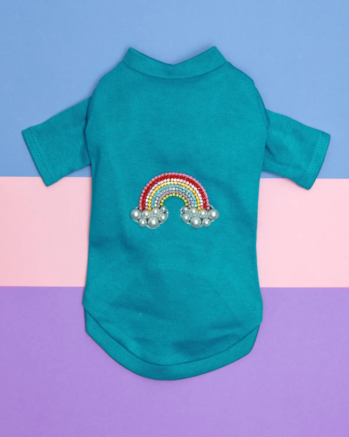 Rainbow Tiny Dog Tee In Aqua (Clearance) 1