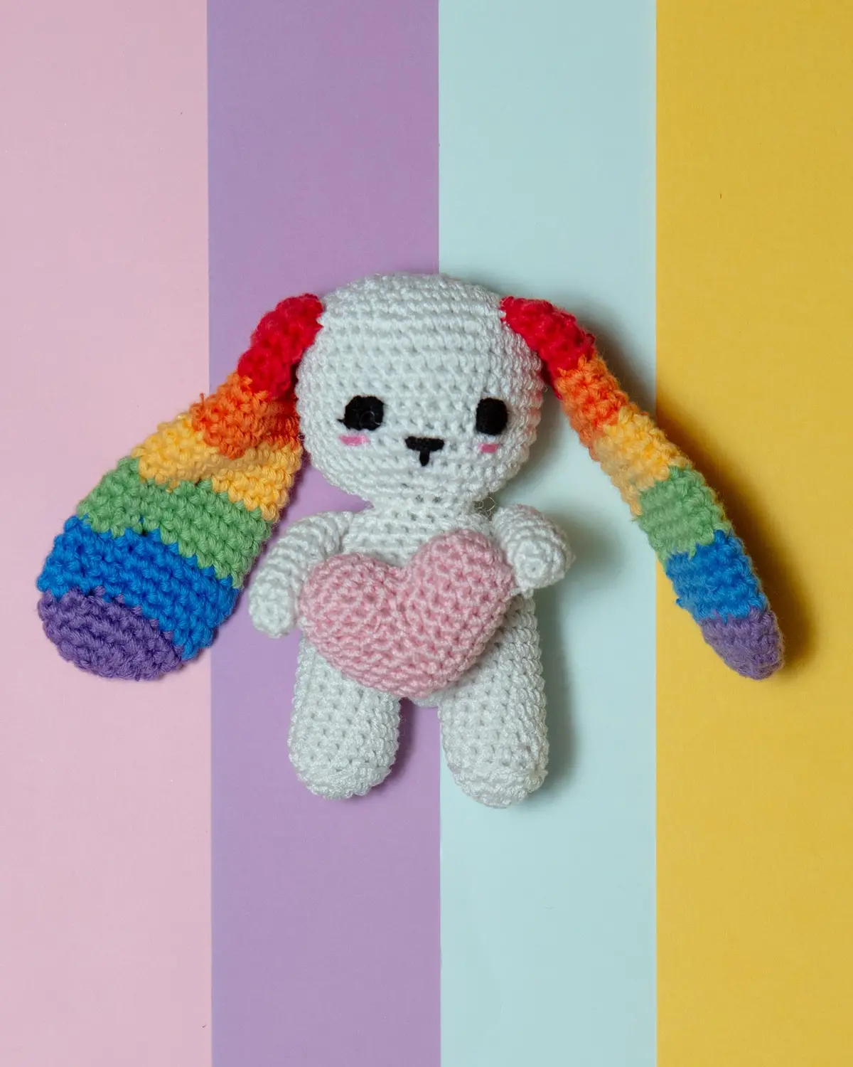 Rachel The Rainbow Rabbit Cotton Knit Dog Toy 1