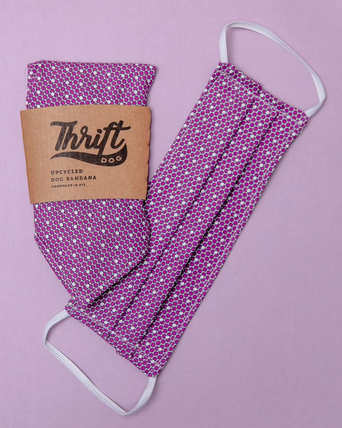 Matching Face Mask & Dog Bandana Set In Mulberry Pong Dot (Made In The Usa) << Clearance >> 1
