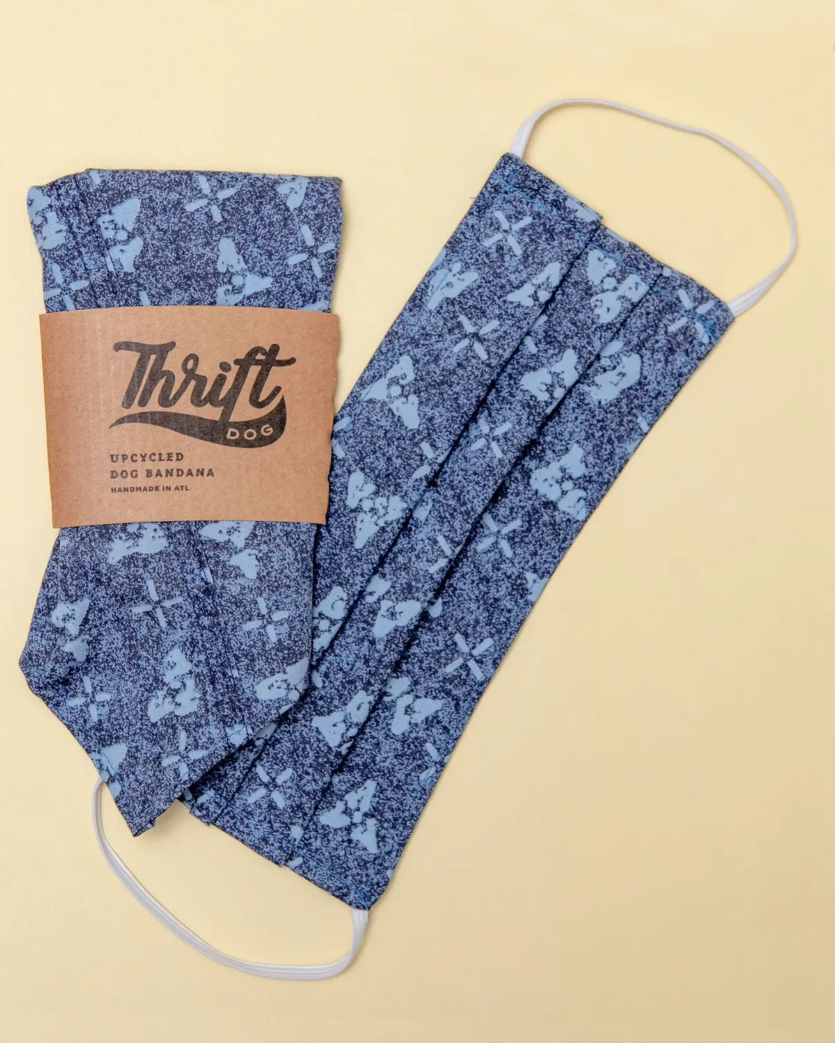 Matching Face Mask & Dog Bandana Set In Indigo Block Print (Made In The Usa) (Final Sale) 1