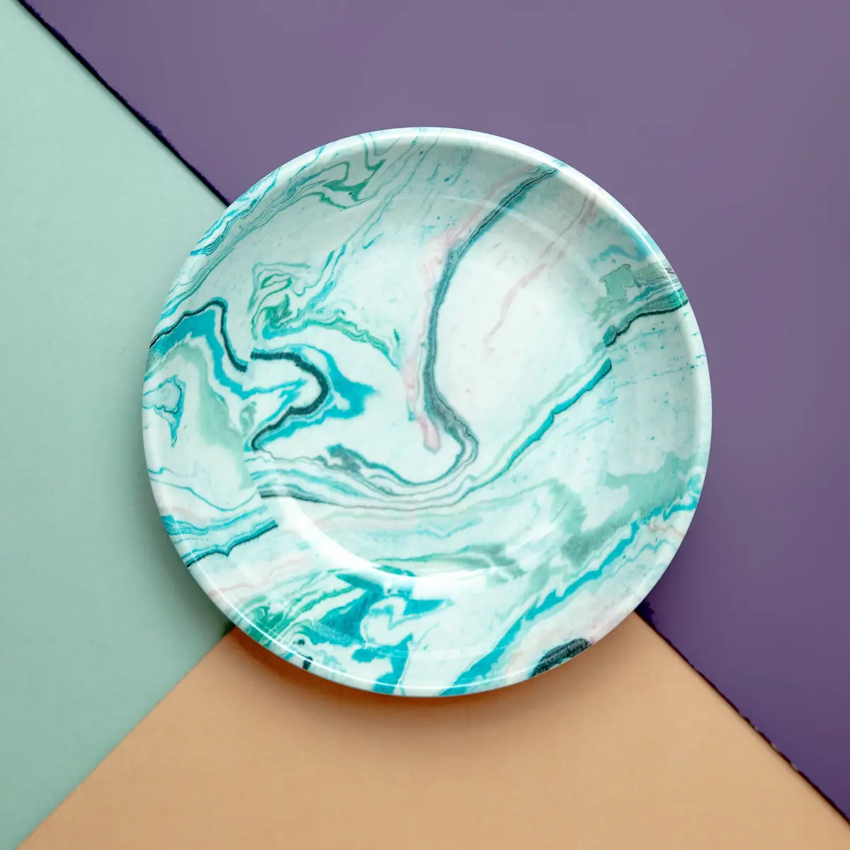 Melamine Cat Saucer In Blue Sky Marble 1