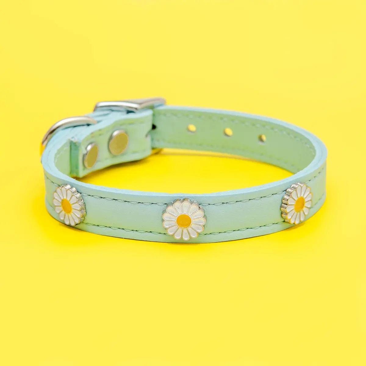 Daisy Dog Collar In Blue Leather (Made In The Usa) 1