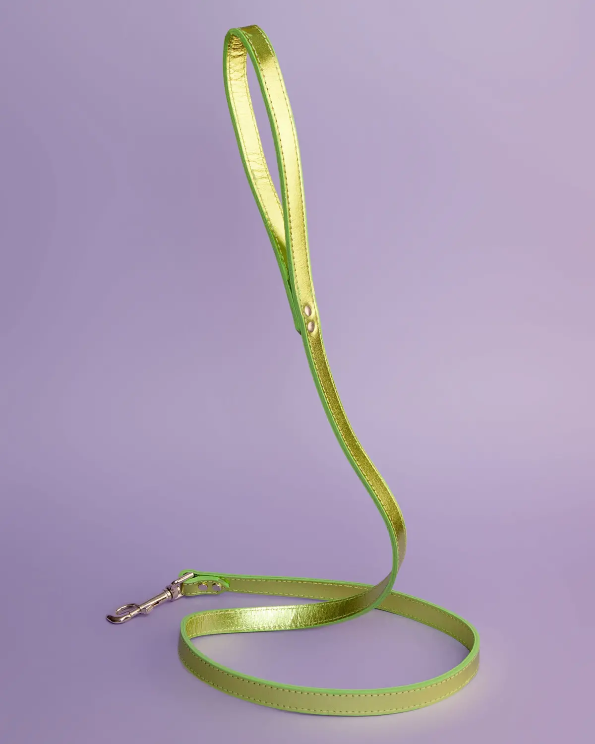 Shimmer Leather Dog Leash In Metallic Acid Green << Final Sale >> 1