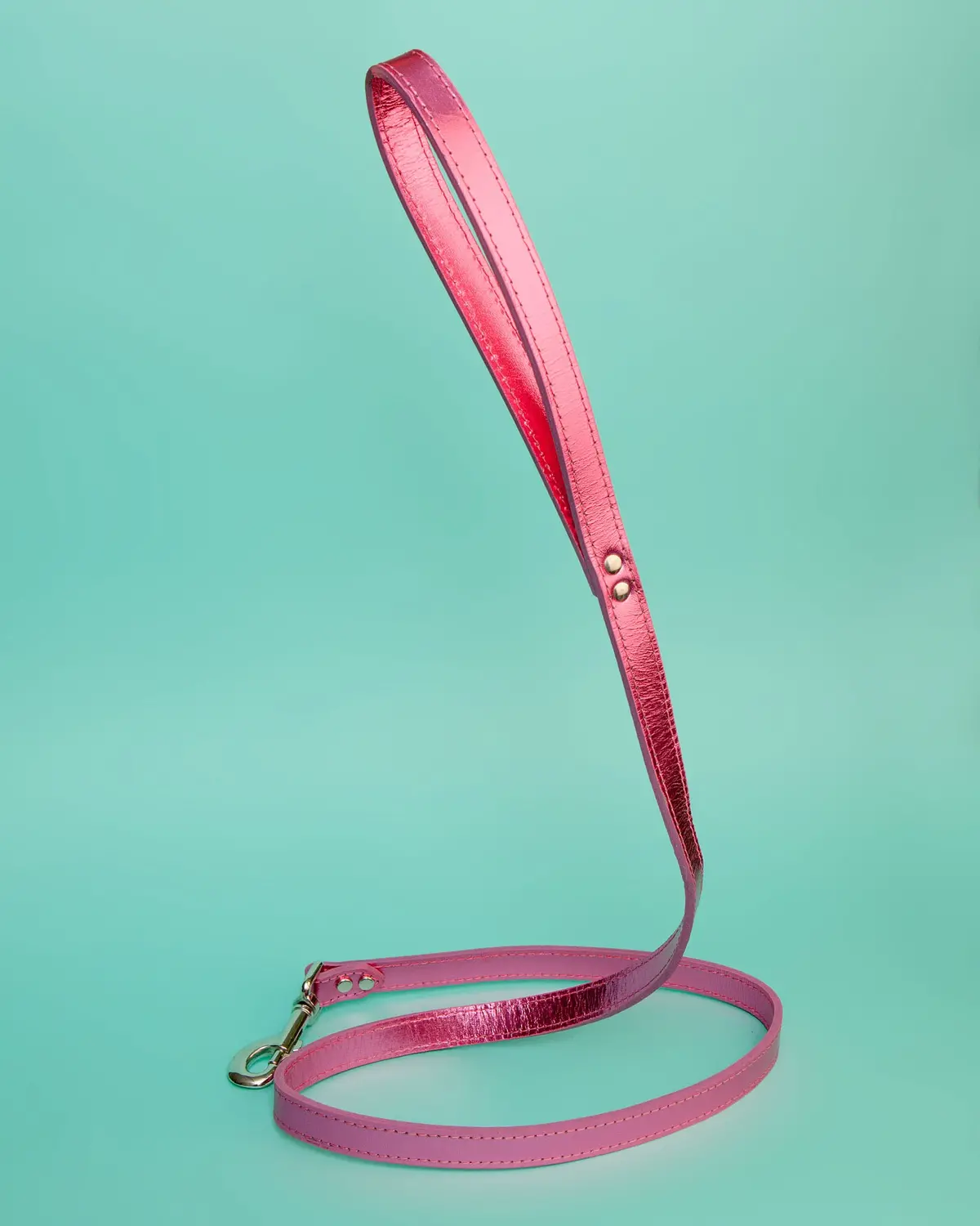 Shimmer Leather Dog Leash In Metallic Hot Pink (Final Sale) 1