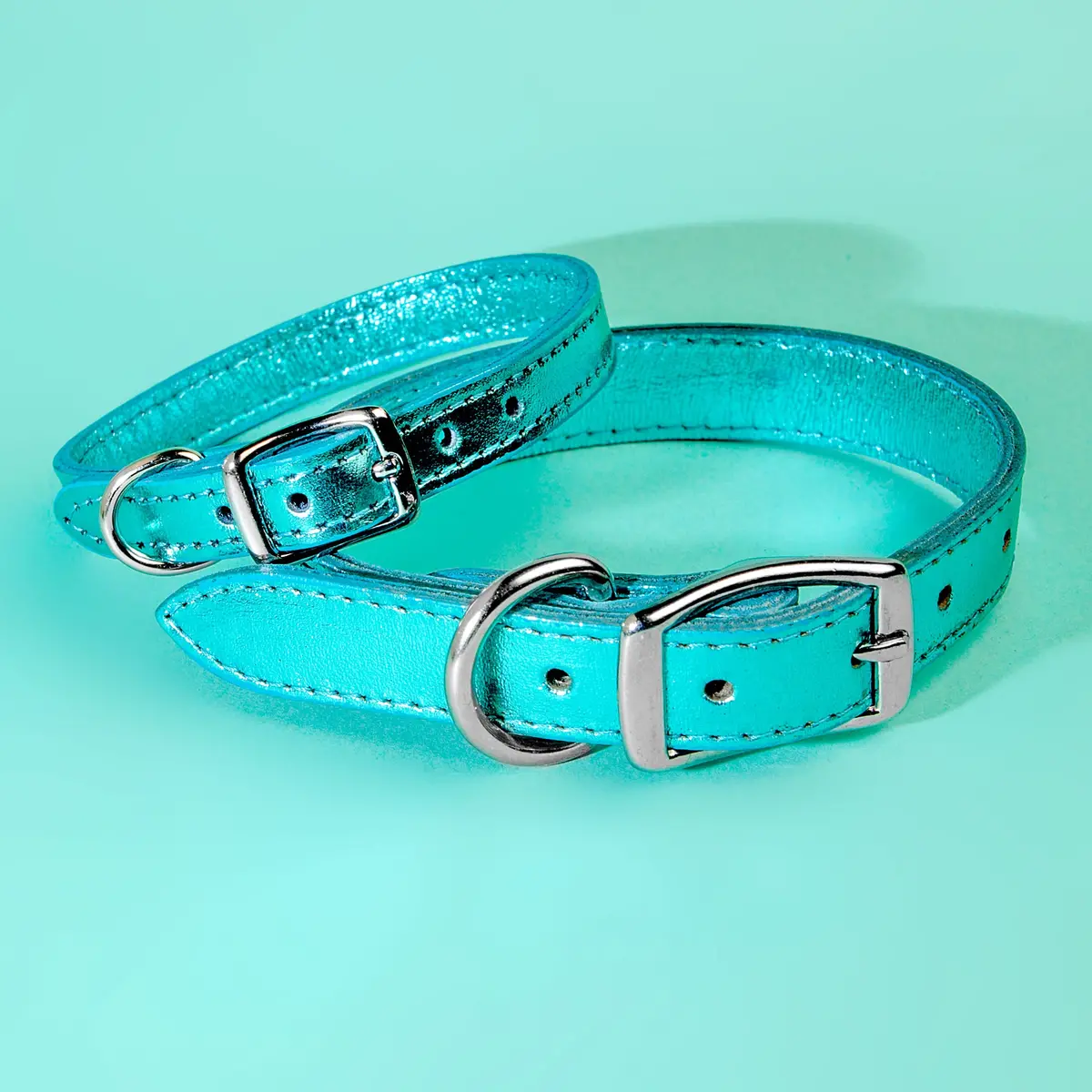 Shimmer Leather Dog Collar In Metallic Turquoise (Final Sale) 1