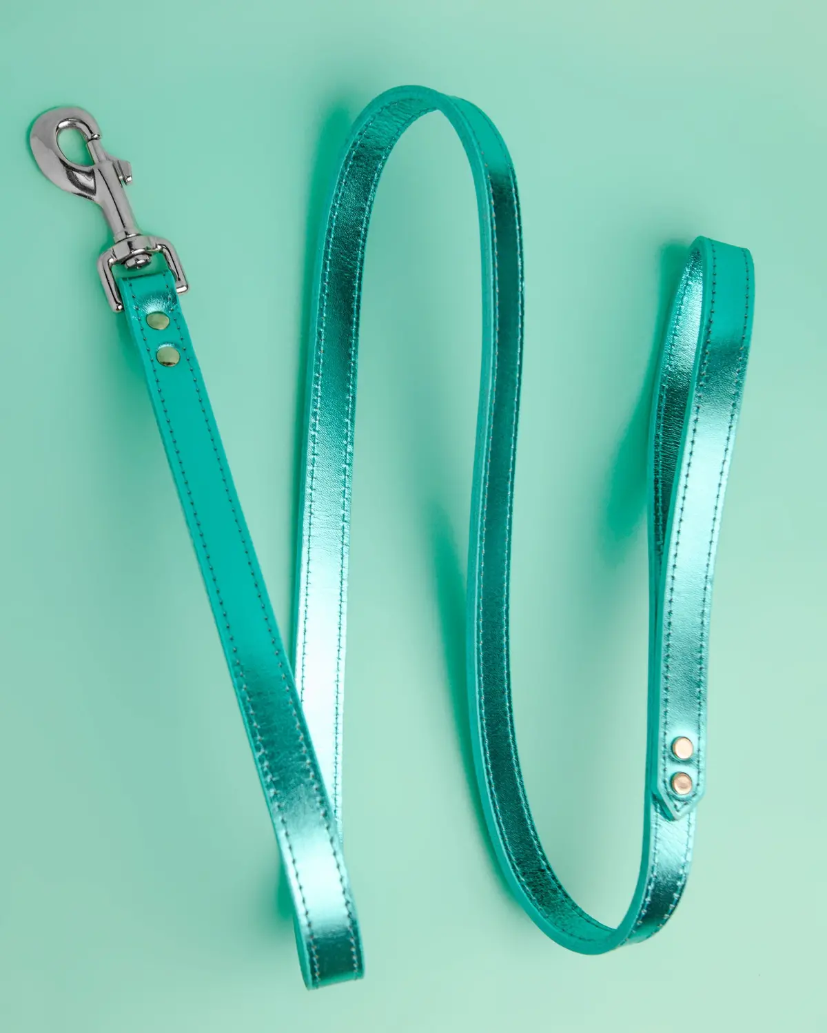 Shimmer Leather Dog Leash In Metallic Turquoise (Final Sale) 1