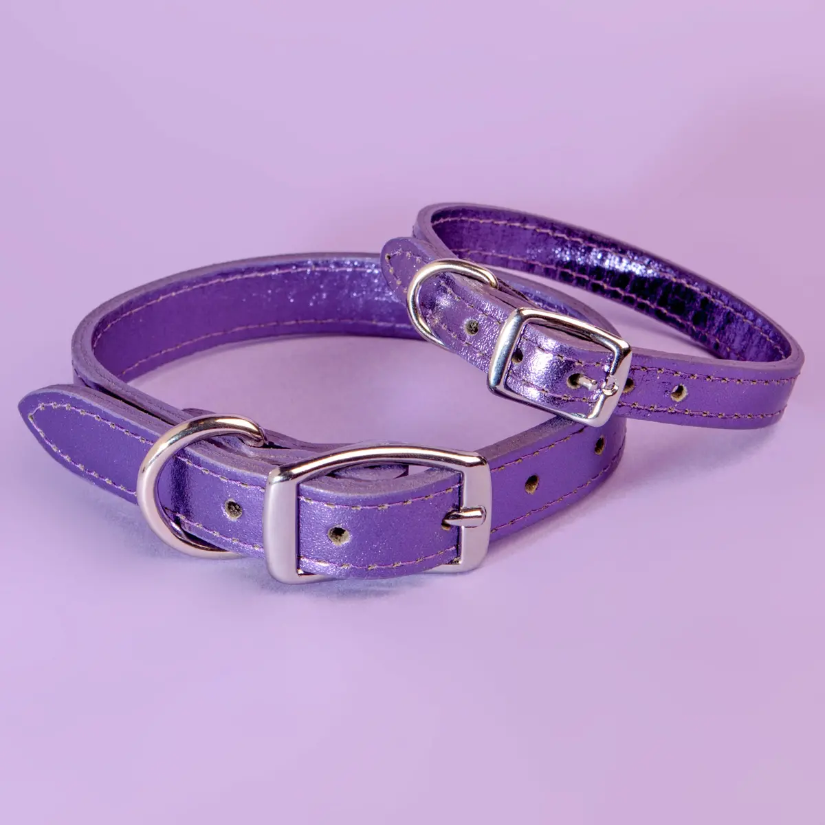 Shimmer Leather Dog Collar In Metallic Purple << Final Sale >> 1