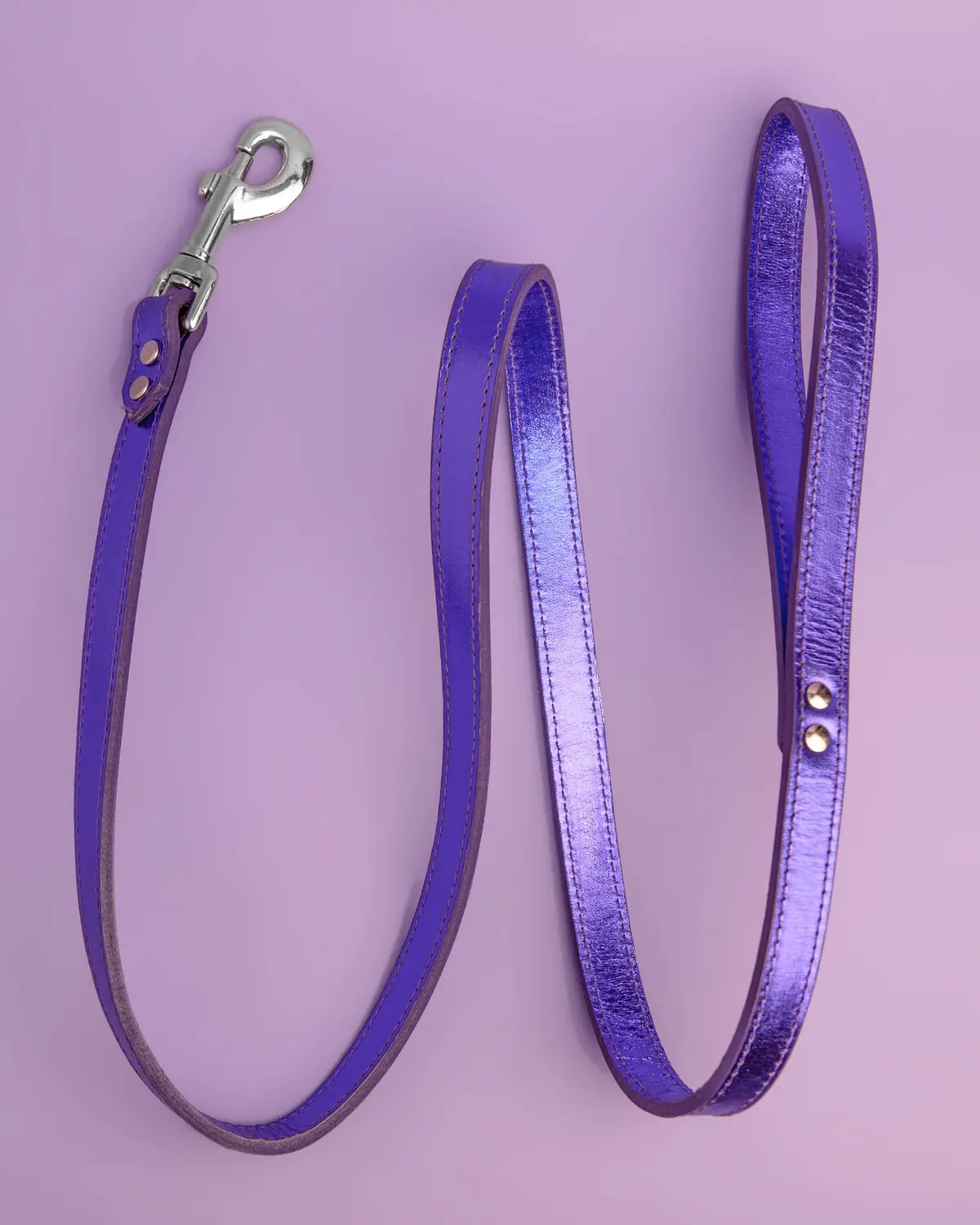 Shimmer Leather Dog Leash In Metallic Purple (Final Sale) 1