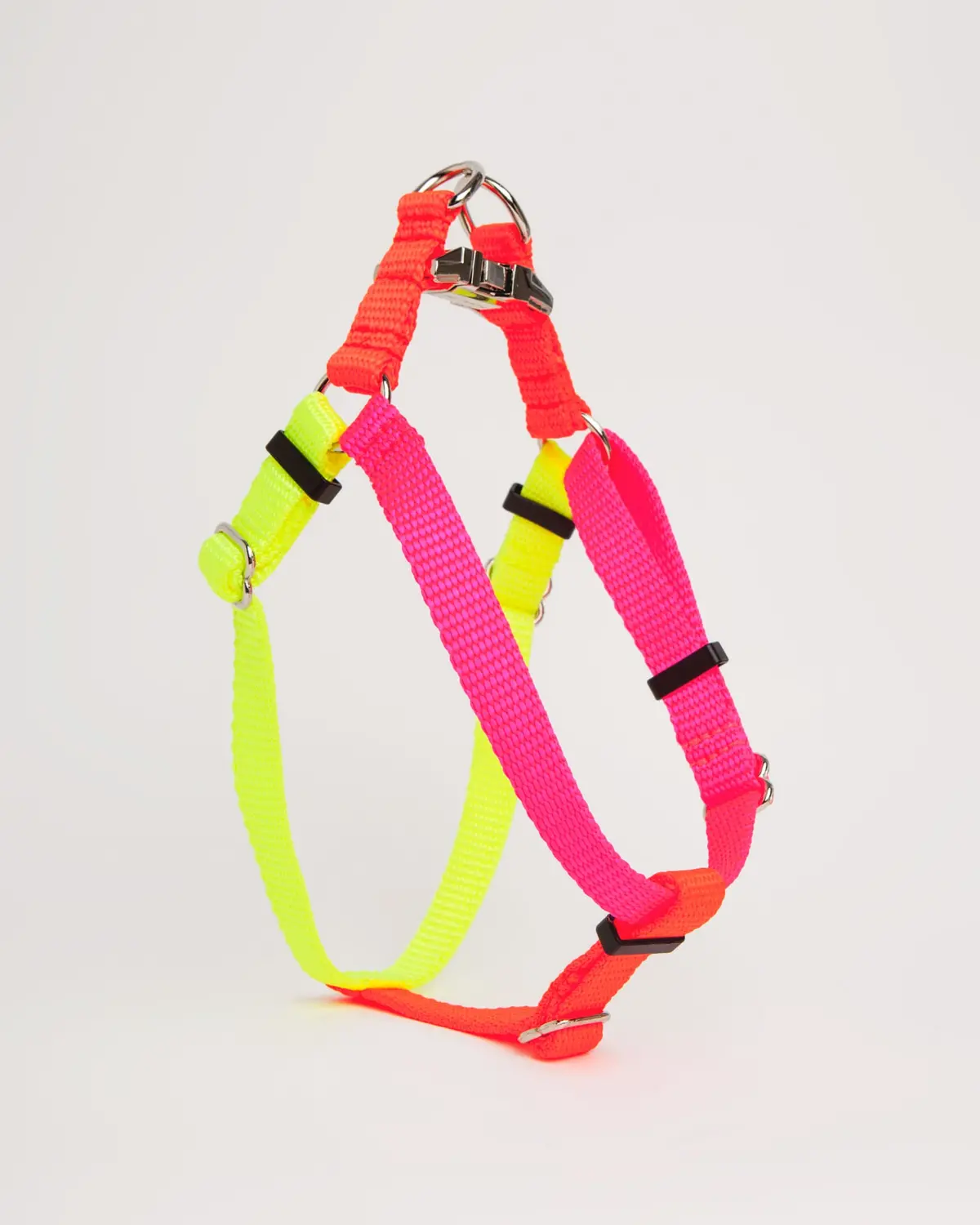 Nylon Colorblock Dog Harness In Neon Pink/Orange/Yellow (Made In The Usa) 1