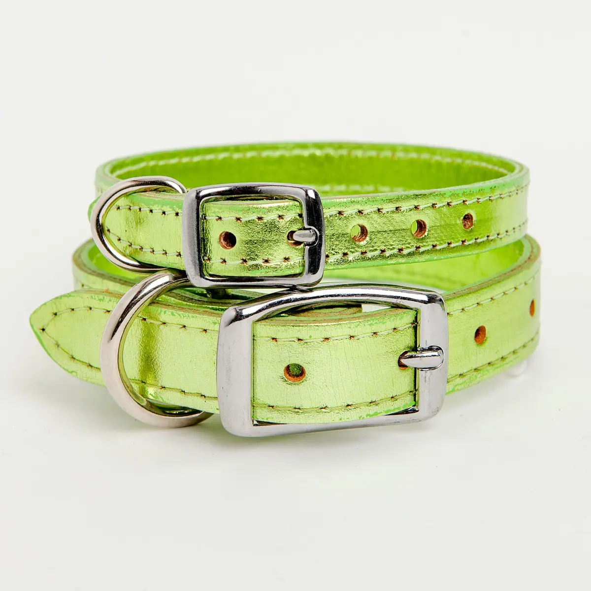 Shimmer Leather Dog Collar In Metallic Acid Green << Final Sale >> 1