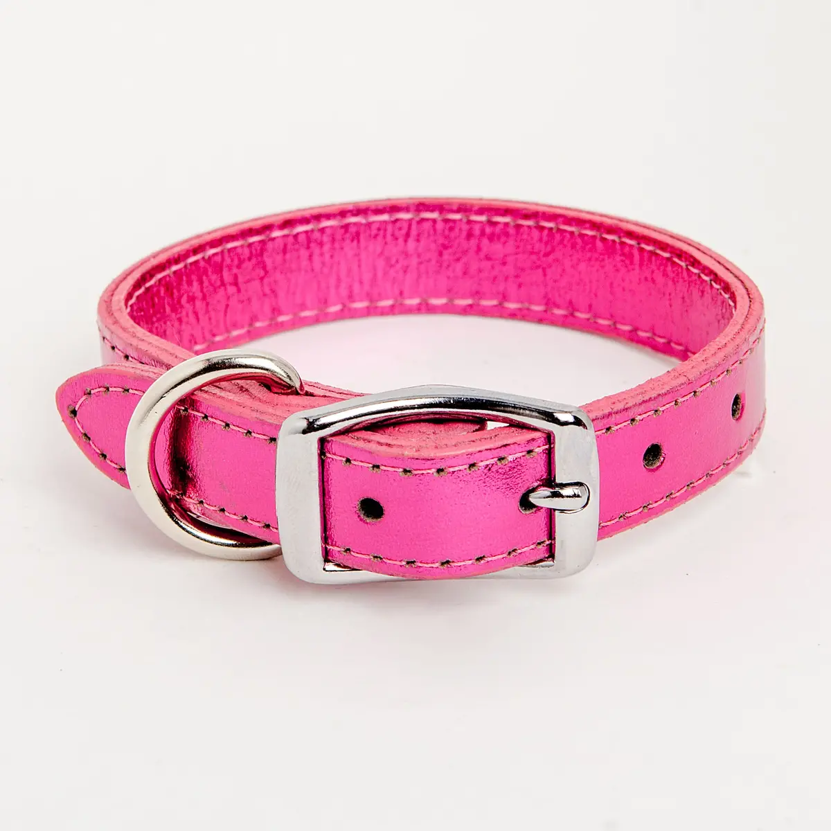 Shimmer Leather Dog Collar In Metallic Hot Pink << Final Sale >> 1