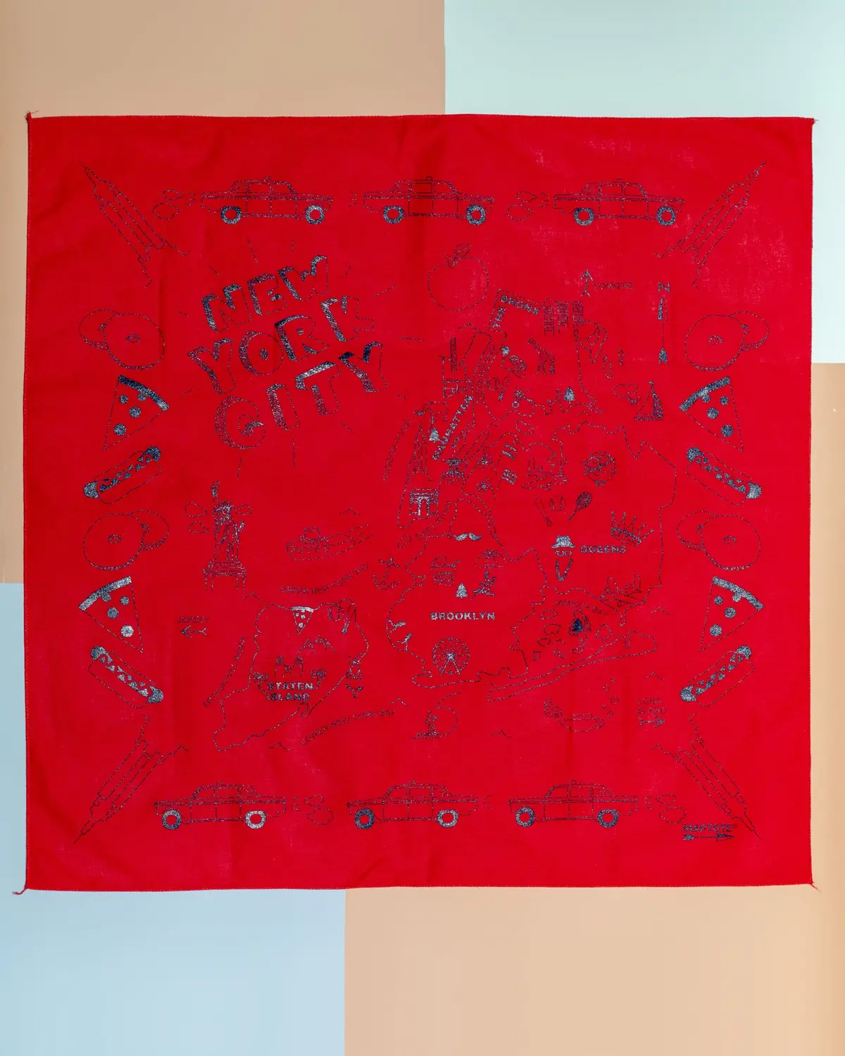 Nyc Map Bandana In Red (Made In The Usa) << Final Sale >> 1