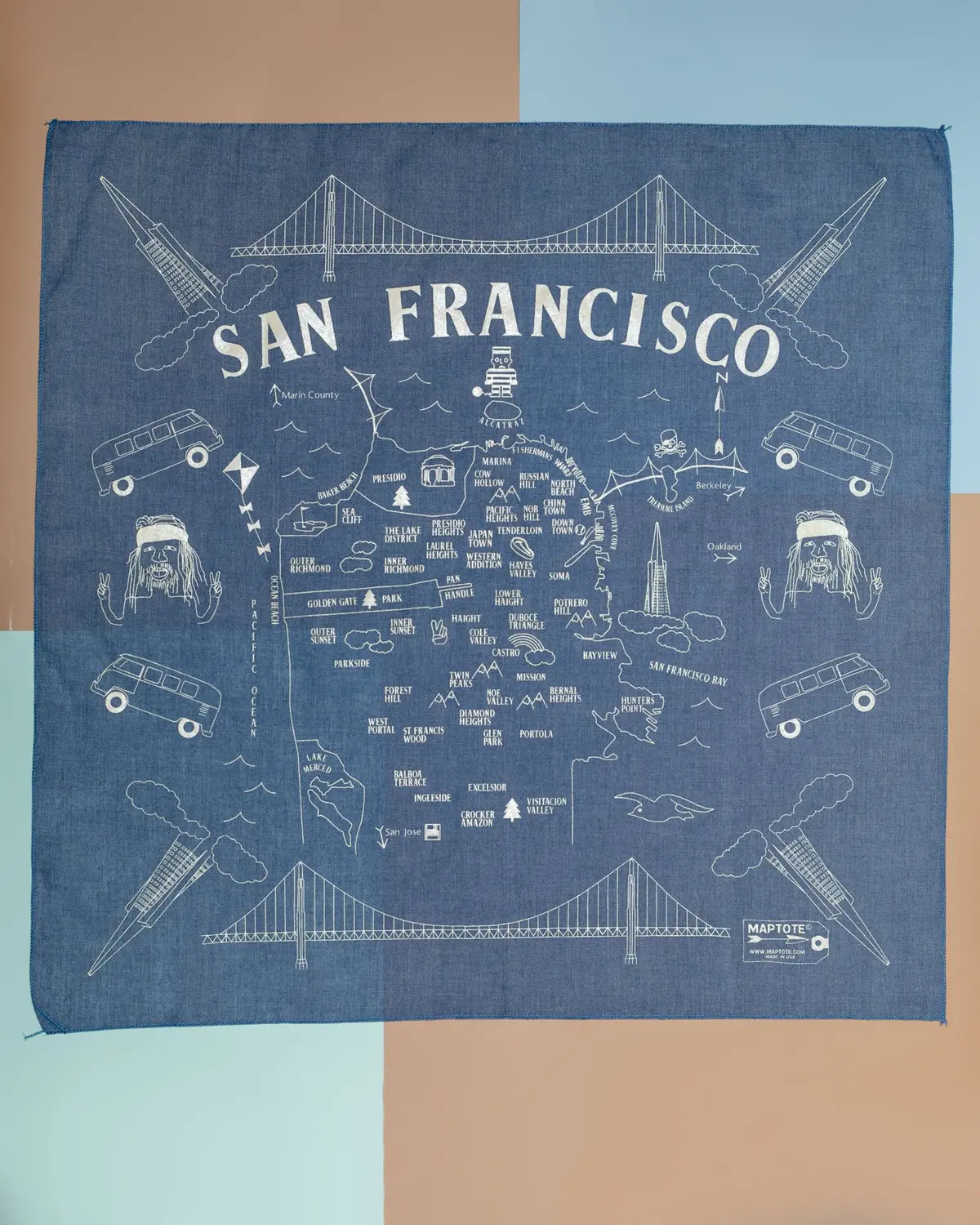 Sf Map Bandana In Light Blue (Made In The Usa) << Clearance >> 1
