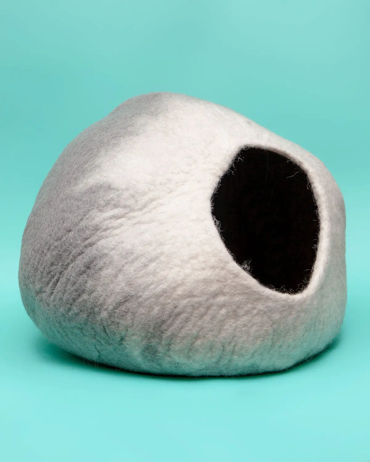Merino Wool Cat Cave In Grey And Cream 1