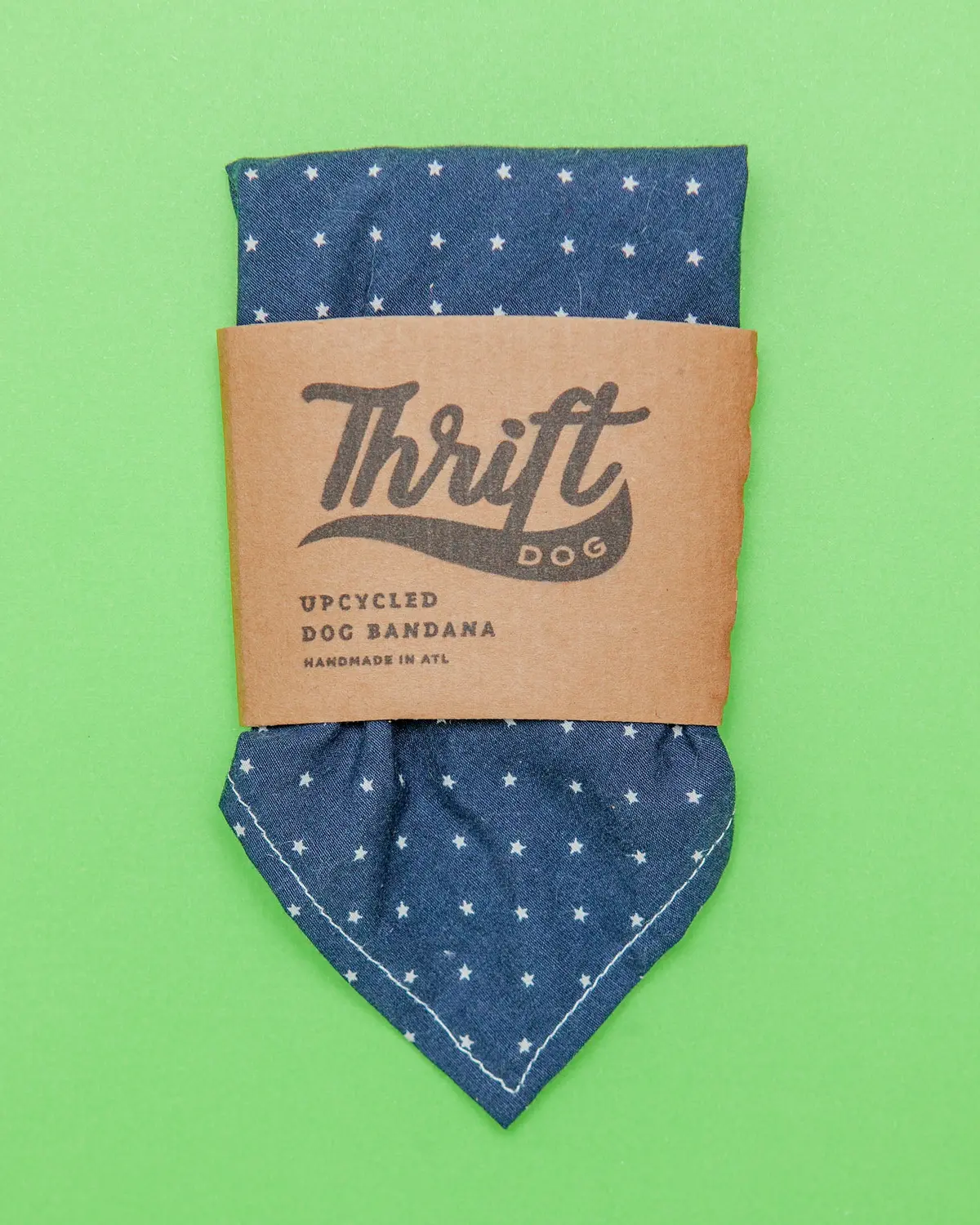 Upcycled Bandana In Navy With White Stars 1