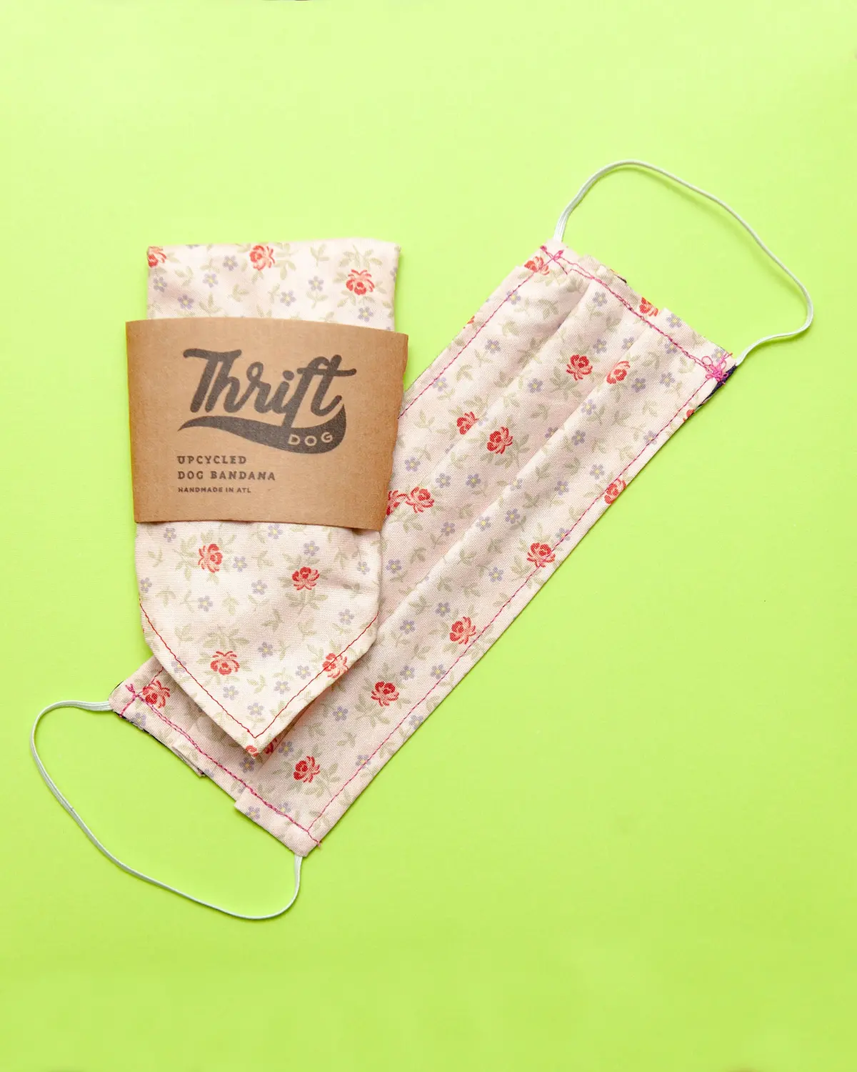 Matching Face Mask & Dog Bandana Set In Pink Floral 1