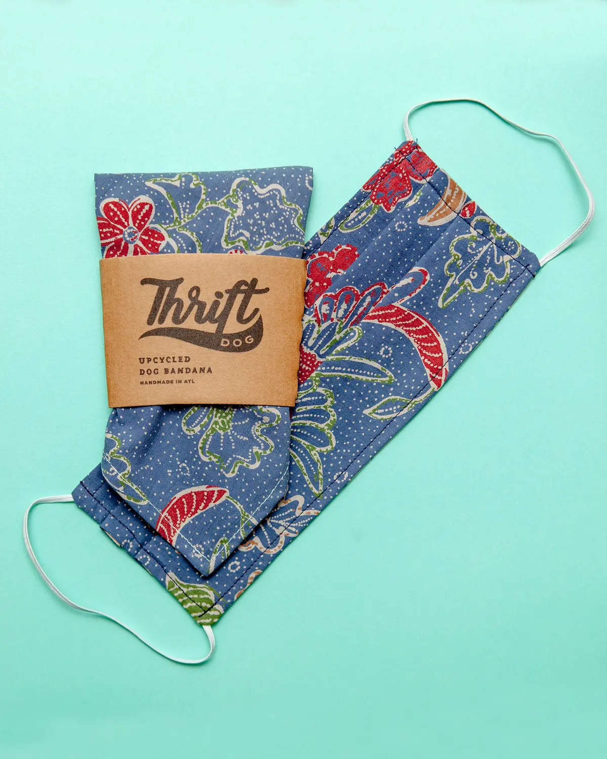 Matching Face Mask & Dog Bandana Set In Blue Dot 1