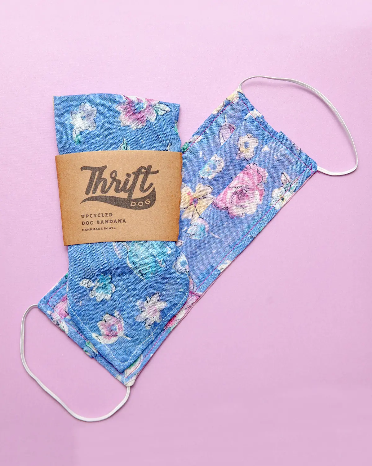 Matching Face Mask & Dog Bandana Set In Blue & Pink Floral (Immediate Ship) 1