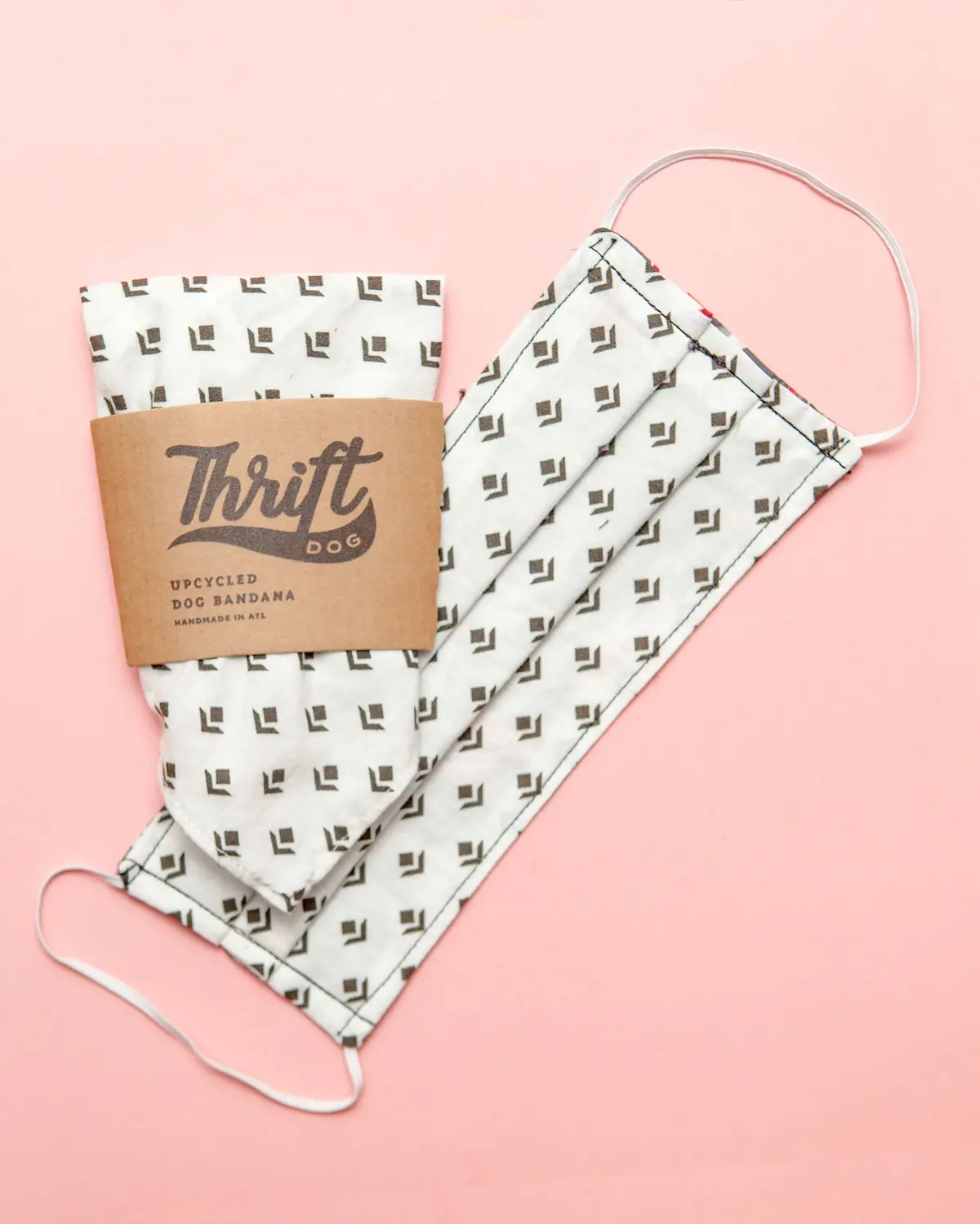 Matching Face Mask & Dog Bandana Set In Black & White 1