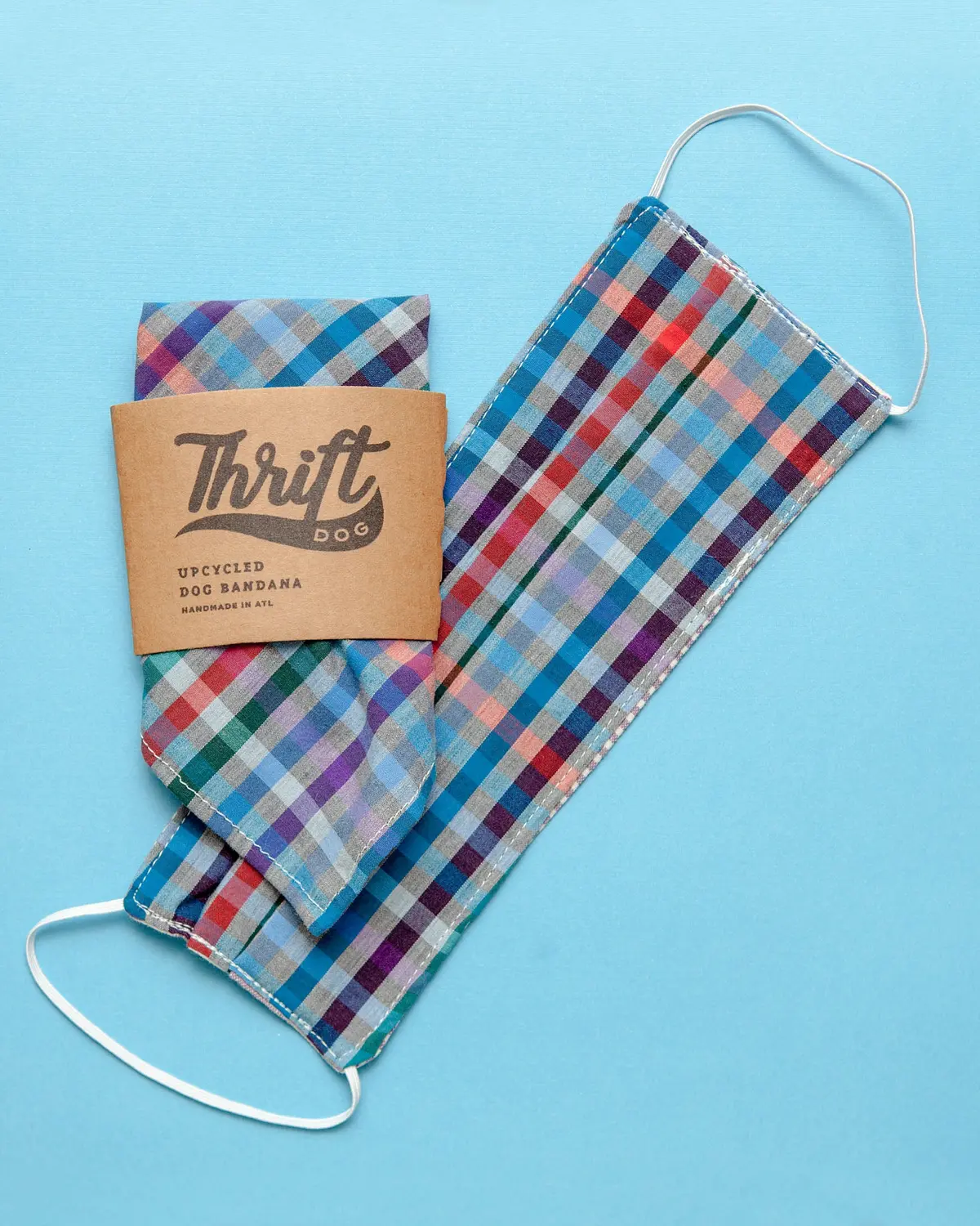 Face Mask & Dog Bandana Set In Purple Plaid 1