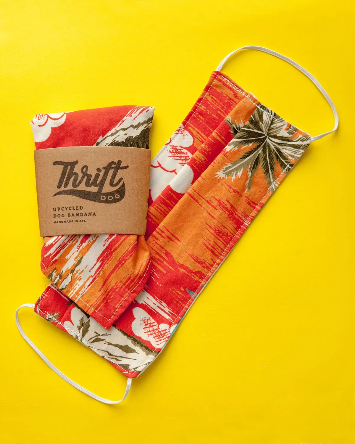 Face Mask & Dog Bandana Set In Orange Hawaiian 1