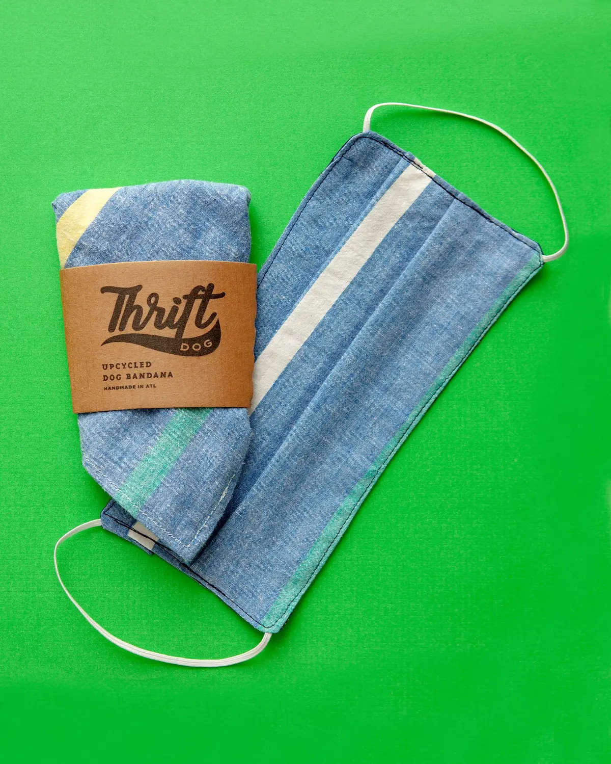 Face Mask & Dog Bandana Set In Light Blue Stripe 1