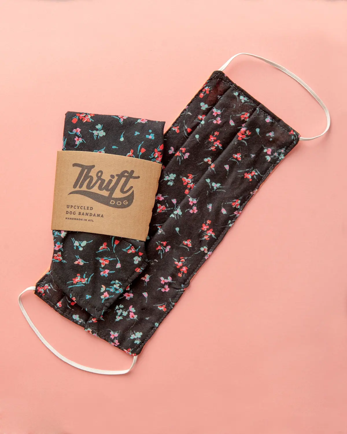 Face Mask & Dog Bandana Set In Black Floral 1