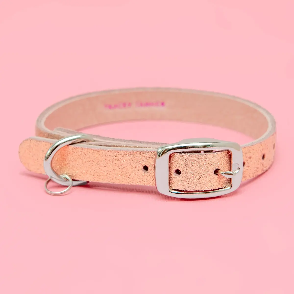 The Cleo Leather Tag Collar In Rose Gold Sparkle (Dog & Co. Exclusive) 1